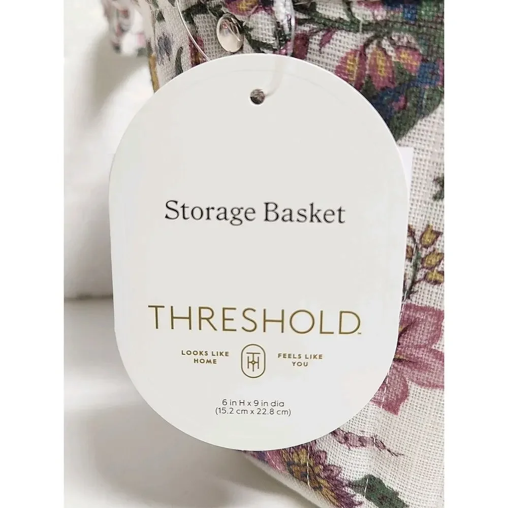 Threshold Linen Quilted Storage Basket Multi Colored Floral Printing Easter s36